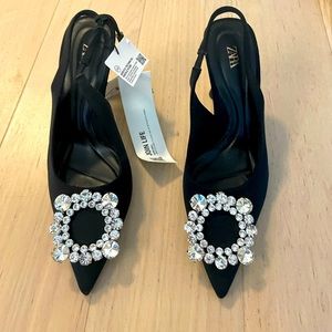 BEAND NEW Zara black Rhinestone sling back heels
